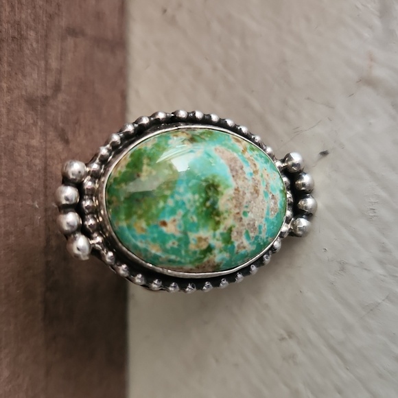 Beautiful Native American Navajo Handmade Sonoran Mountain Turquoise Ring 💙💍💚 - Picture 9 of 11